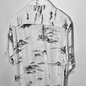Hawaiian Linen Button Up Dress Shirt White, Grey, Black Medium